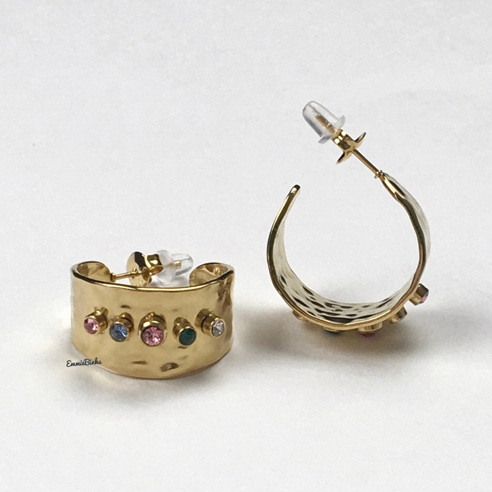 New FP 18KGP Hammered CZ Hoop Earrings - Picture 3 of 11